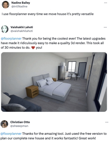 渲染和 Floorplanner 用户评论的截图