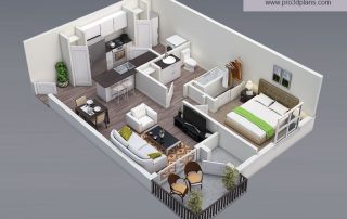 3d floor plan 1bed 1bath-1