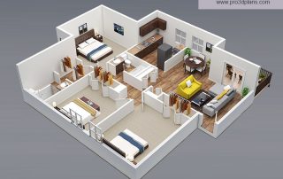 3d floor plan 3bed 2bath-1