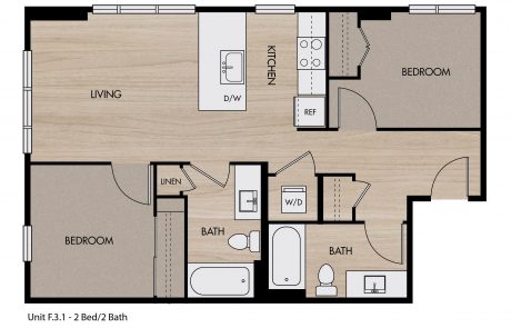 2d floor plan 2 Bed 2 Bath textured